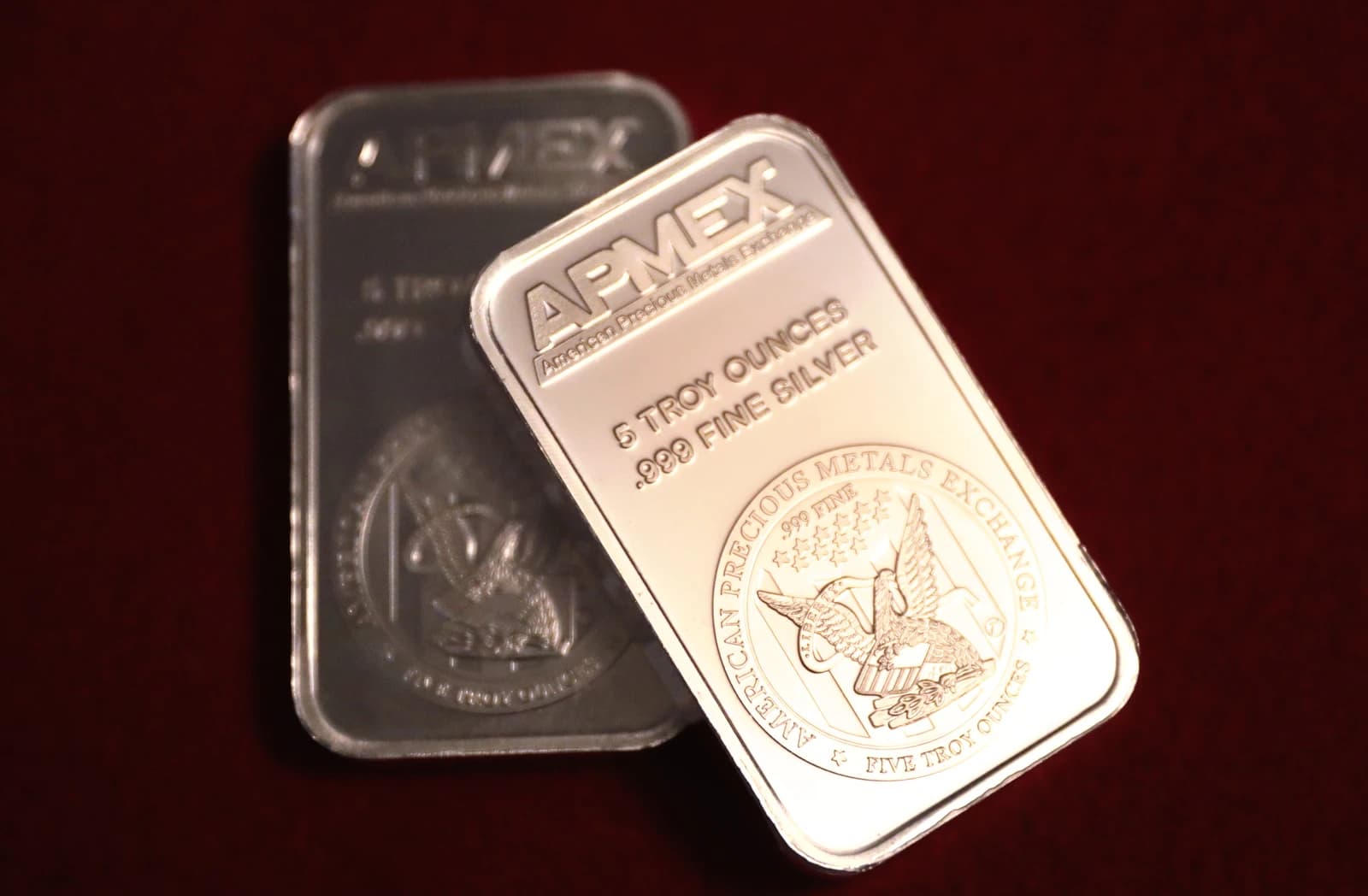 Two 5-ounce silver bars from American Precious Metals Exchange.