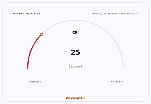 A gauge dial showing CPI sentiment at 25, pointing to the 'Pessimistic' zone.