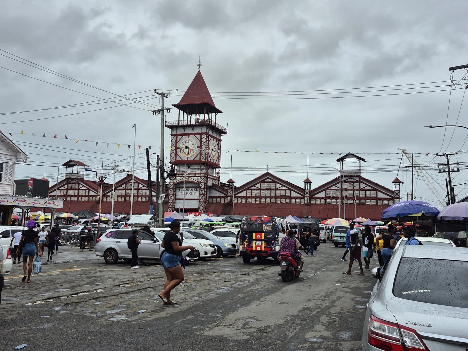 Stabroek Market, a large building with a prominent clock tower, in Georgetown, Guyana.