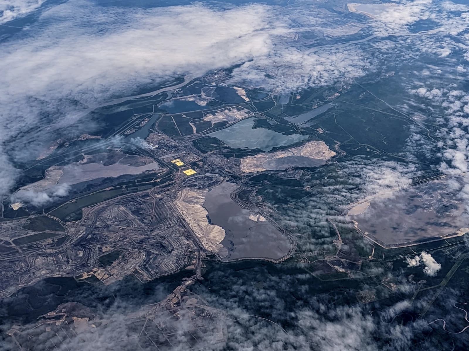 Aerial view of the Syncrude oil sands mine works near Mildred Lake, Alberta.