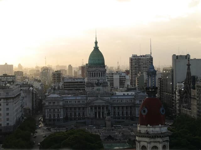 An aerial view of the Palace of the Argentine National Congress building in Buenos Aires.