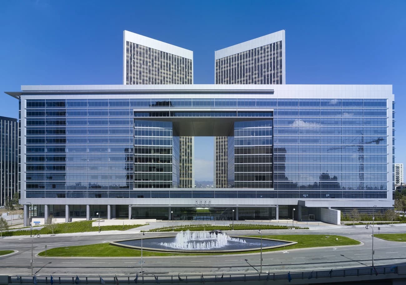 Exterior of the 2000 Avenue of the Stars office building in Century City, Los Angeles.