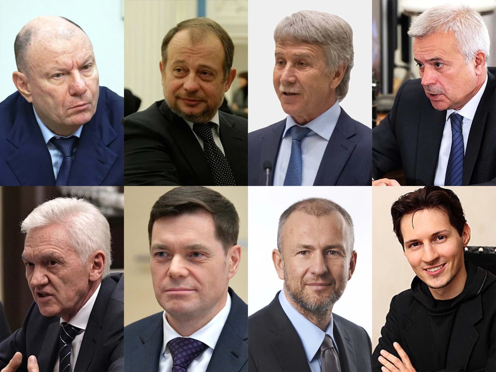 Collage showing eight different Russian businessmen in headshots or upper body shots.