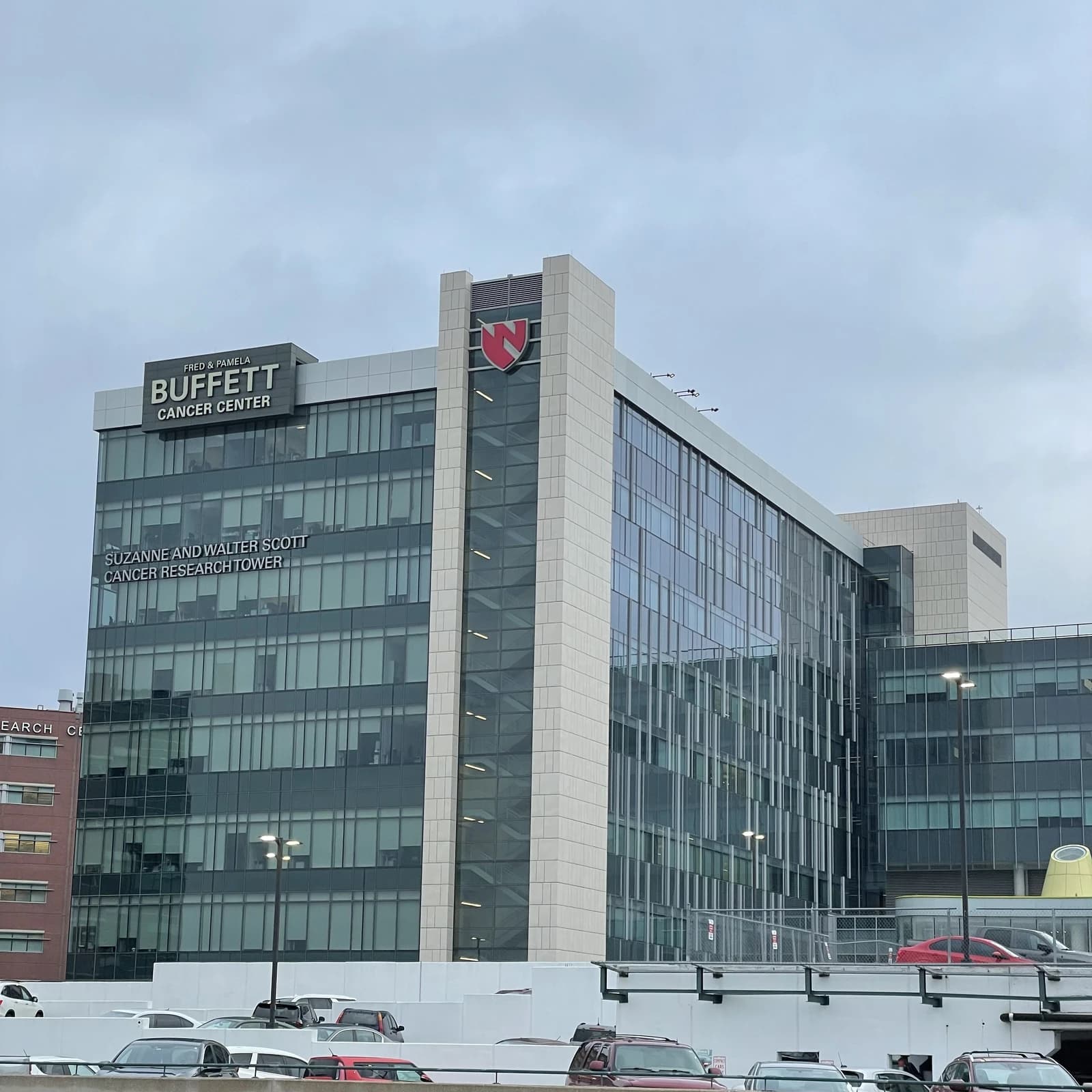 Exterior of the Suzanne and Walter Scott Cancer Research Tower at UNMC.