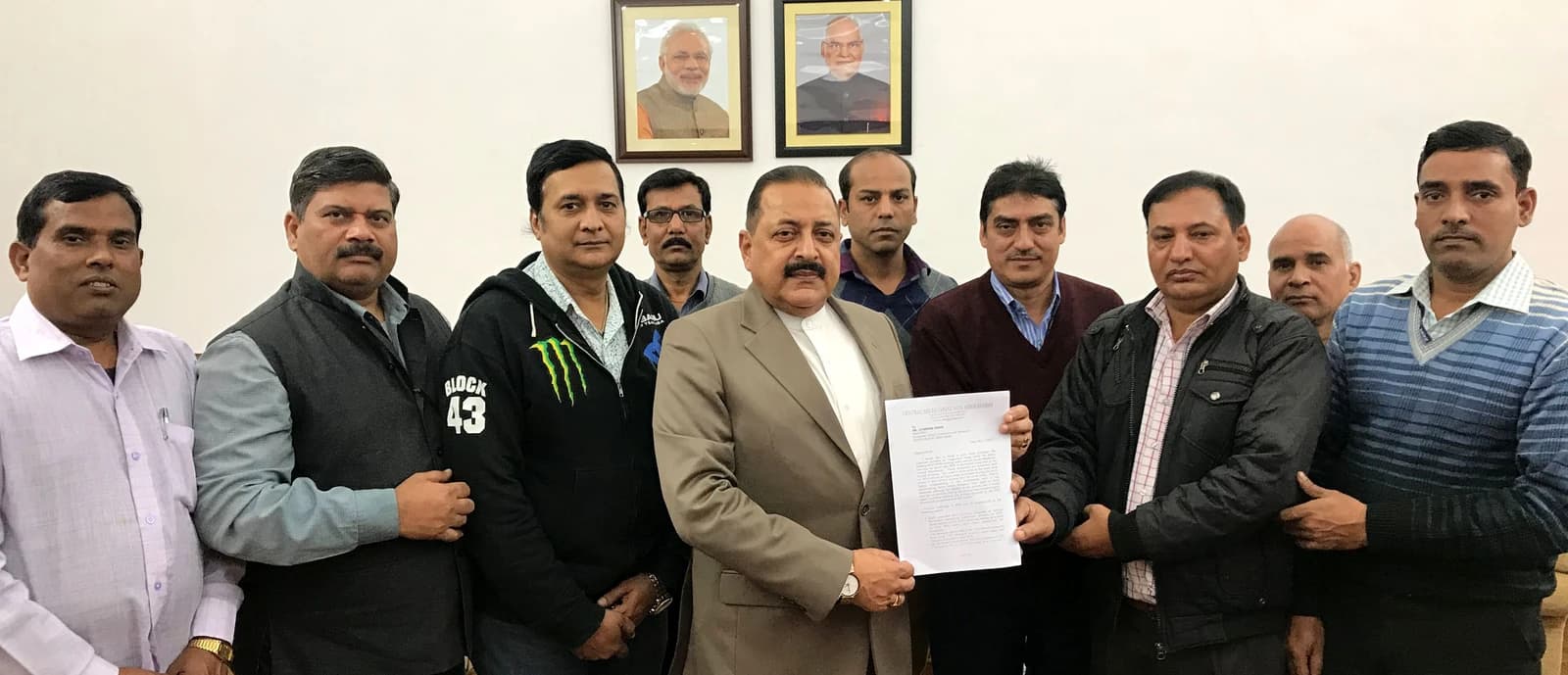 Jitendra Singh, Union Minister, receiving a document from a delegation of Central Secretariat employees.
