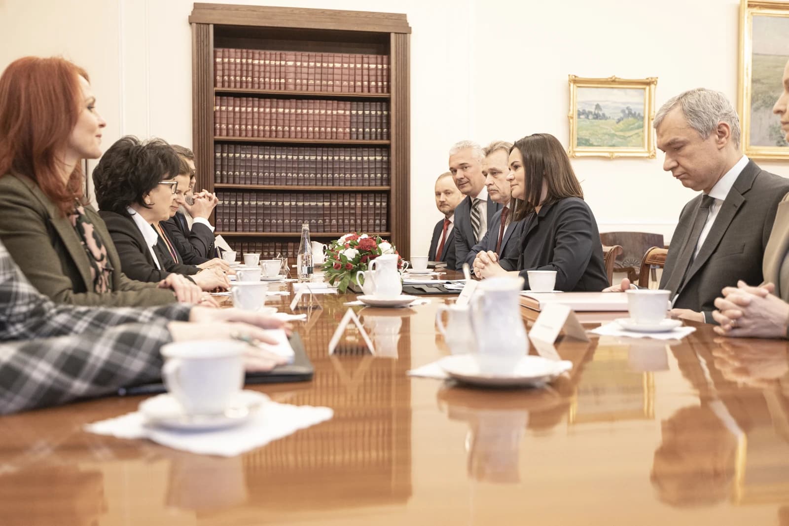 Sviatlana Tsikhanouskaya and members of the United Transitional Cabinet at a meeting.