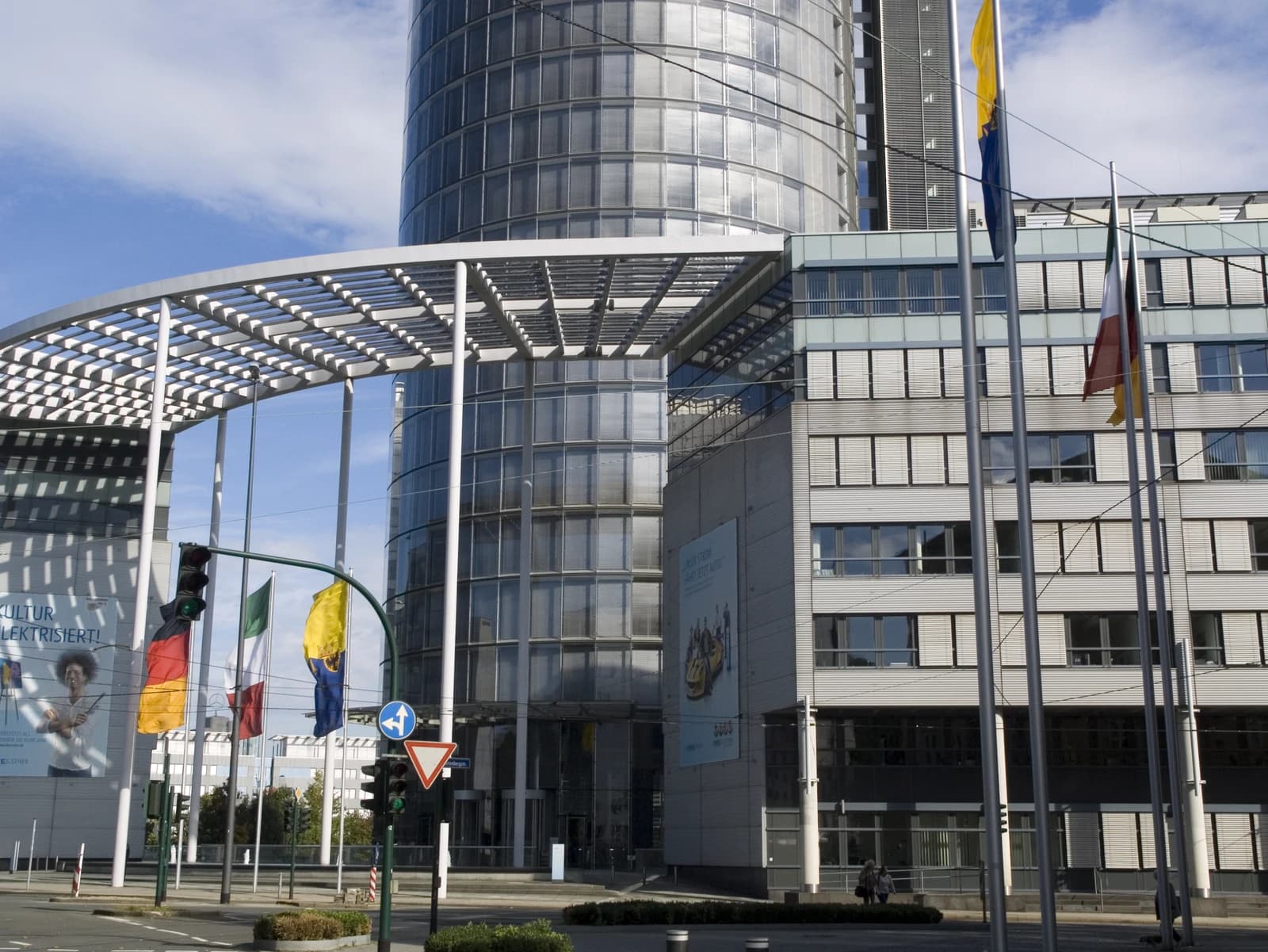 RWE Tower, corporate headquarters in Essen, Germany, on a sunny day.