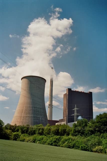 RWE Power Plant at Ibbenbüren with a prominent cooling tower and smokestack.