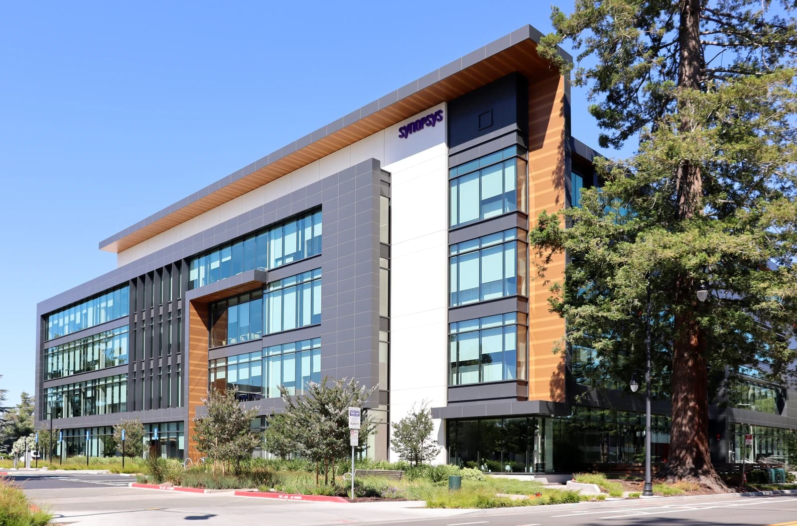 Exterior view of the Synopsys building at 675 Almanor Avenue.