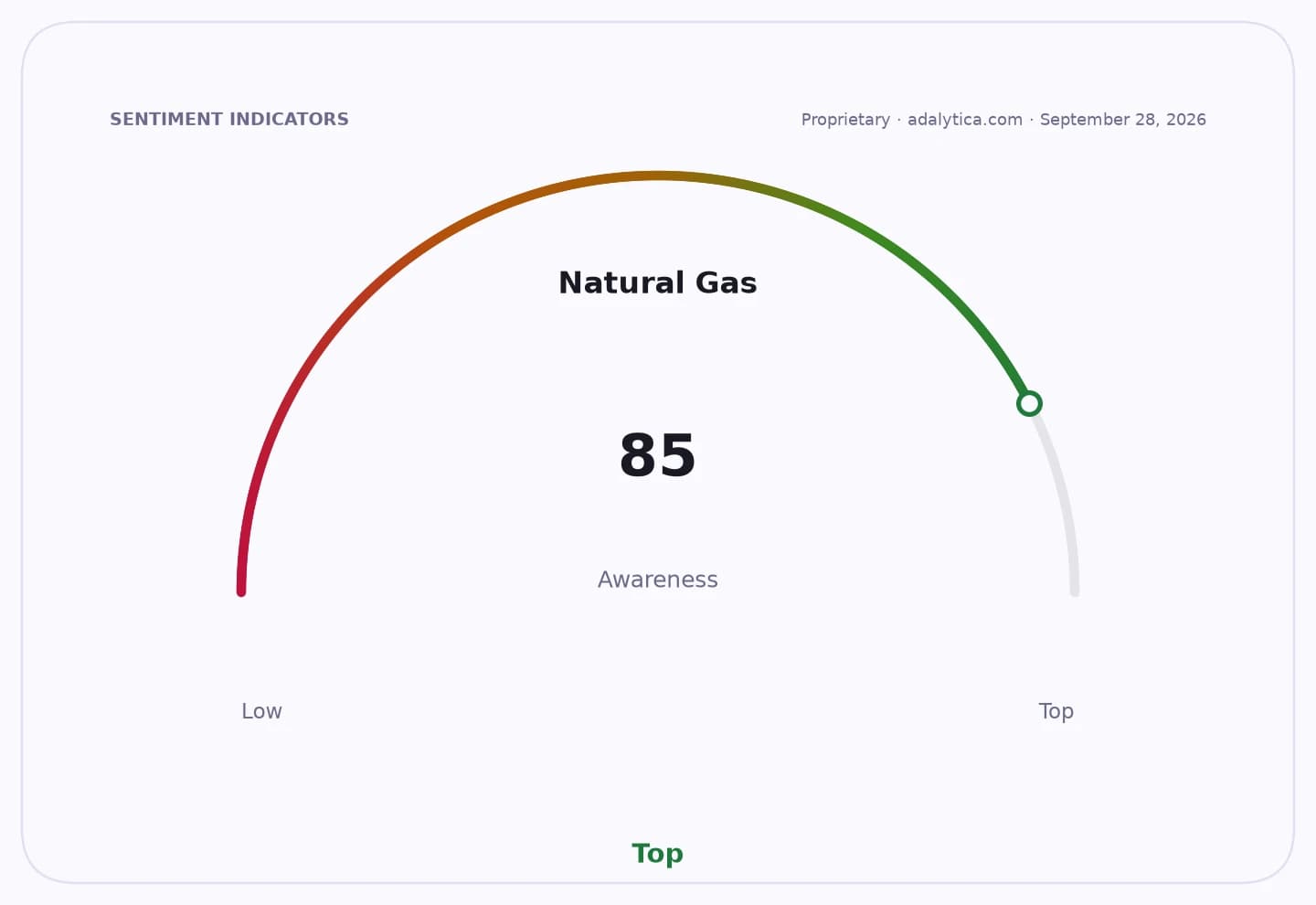 Natural Gas awareness gauge dial showing a reading of 85, indicating top awareness.