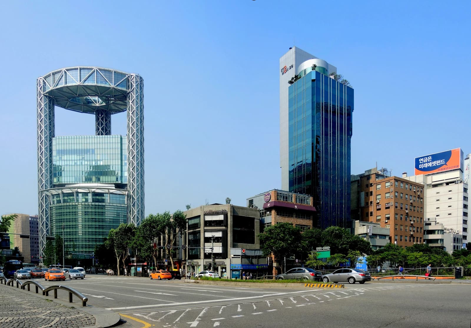 Jongno Tower, a distinct modern skyscraper, stands prominently in Seoul, South Korea.