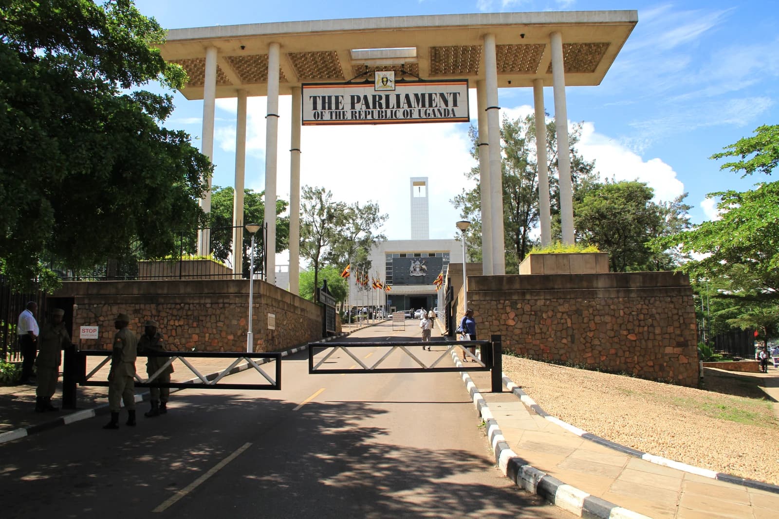 Entrance to the Parliament of the Republic of Uganda building in Kampala.