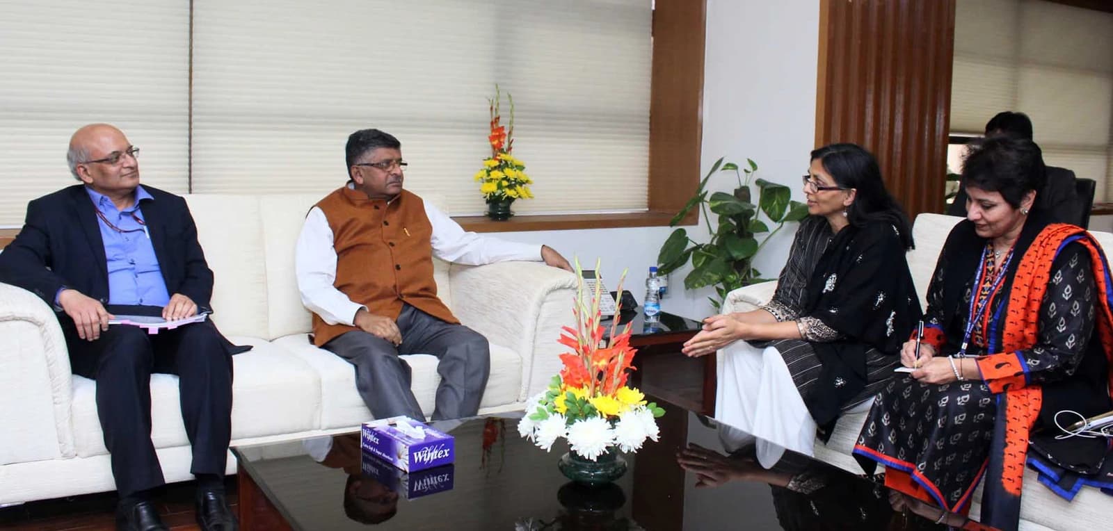 Nisha Biswal, US-India Business Council President, meeting Ravi Shankar Prasad in New Delhi.