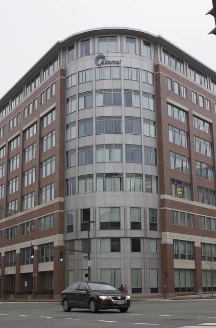 Akamai Technologies corporate building exterior, seen from a street perspective.
