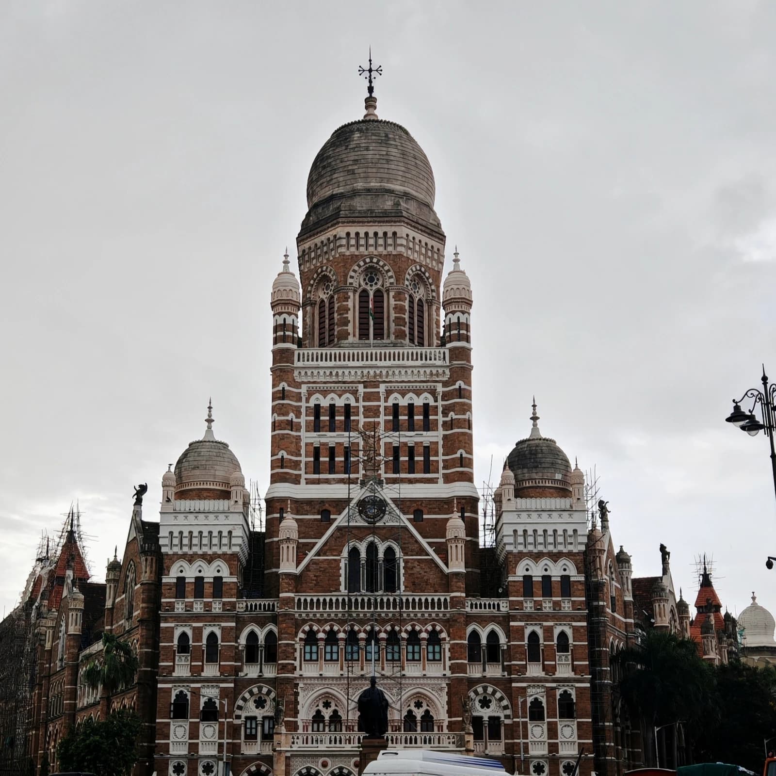 Brihanmumbai Municipal Corporation building, a historic stone building with a large dome, in Mumbai.