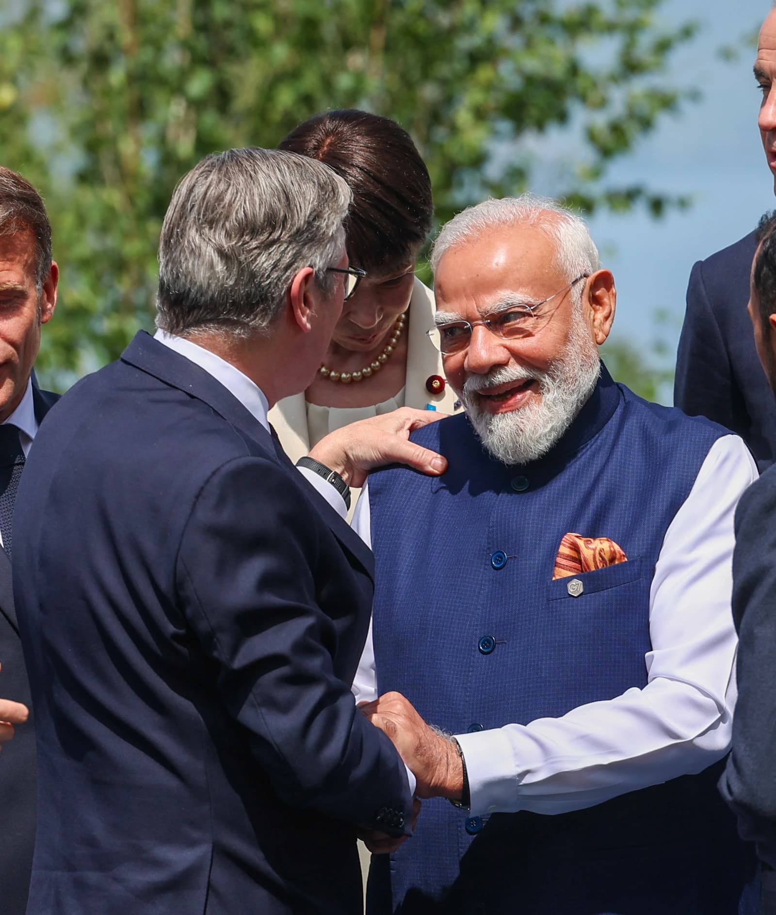 Shri Narendra Damodardas Modi and Sir Keir Starmer shaking hands at the G7 summit.