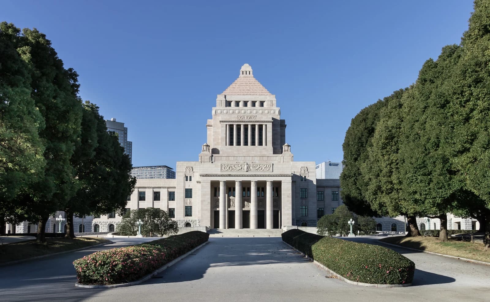 Exterior view of the National Diet Building, Japan's parliament, in Tokyo.