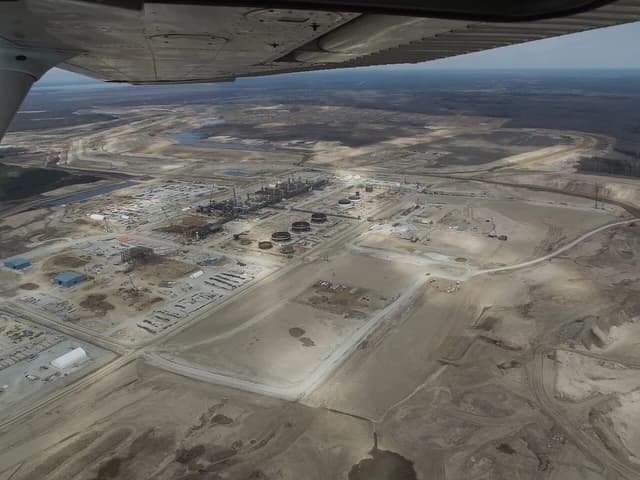 Aerial view of an oil sands mining and processing facility at Kearl Lake.