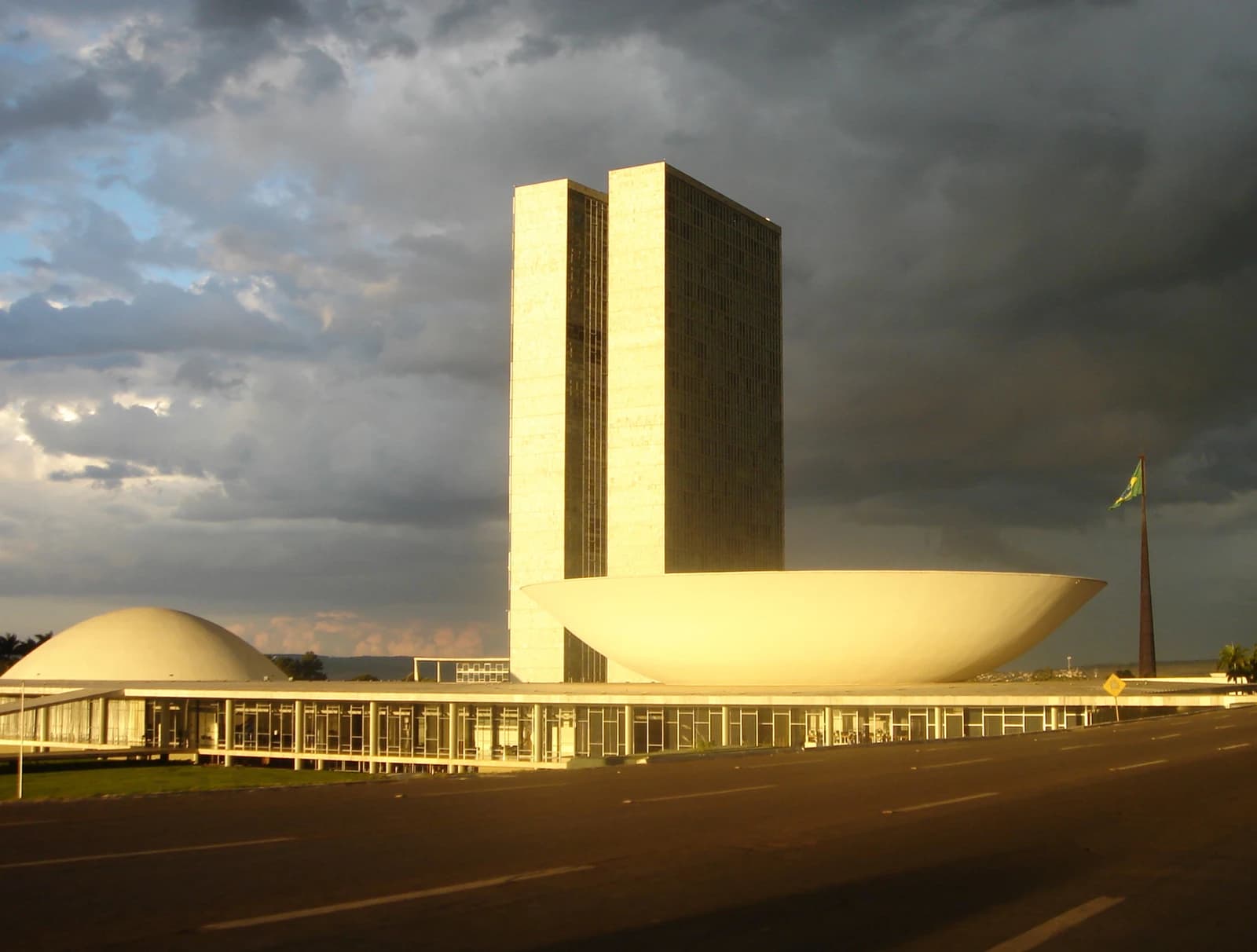 Exterior view of the National Congress of Brazil building in Brasília.