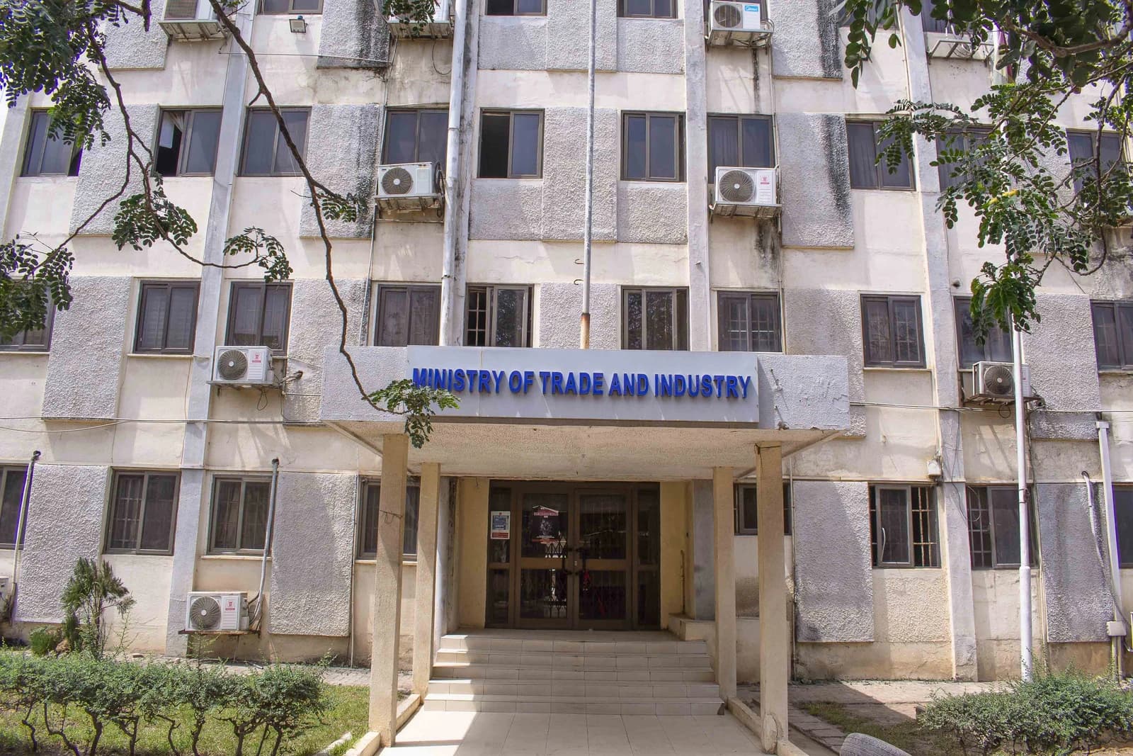 Exterior of the Ministry of Trade and Industry building in Accra, Ghana.