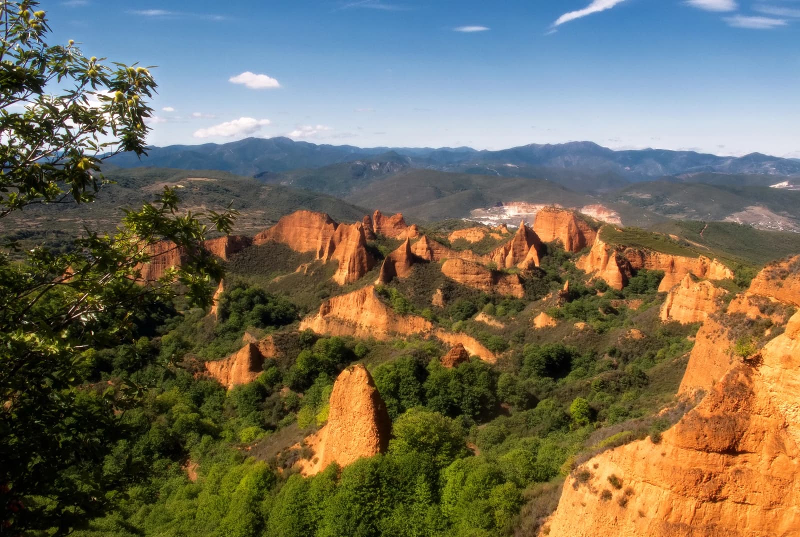 Overview of Las Médulas, an ancient Roman gold mining landscape in Spain.