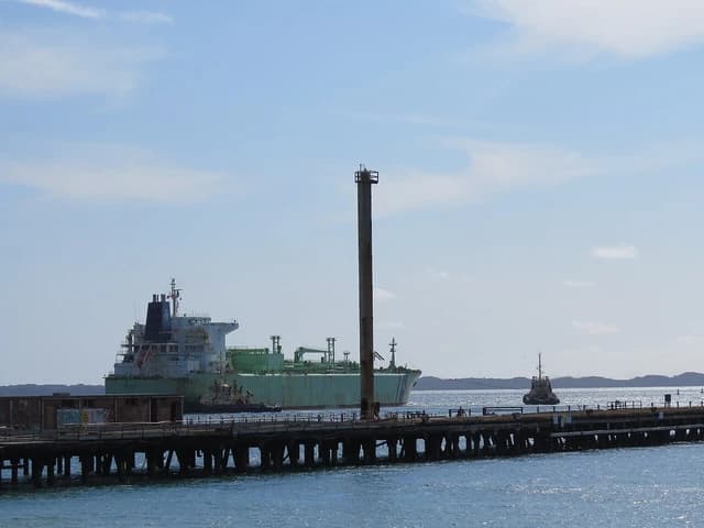 An LPG tanker, the BW Cedar, is moored at the Kwinana Bulk Terminal.