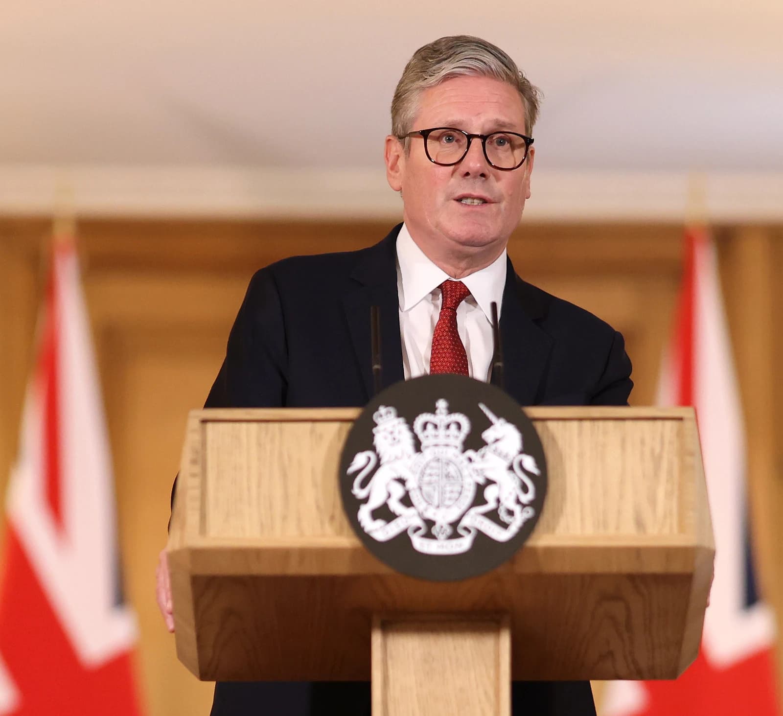 Prime Minister Keir Starmer speaking at a press conference.