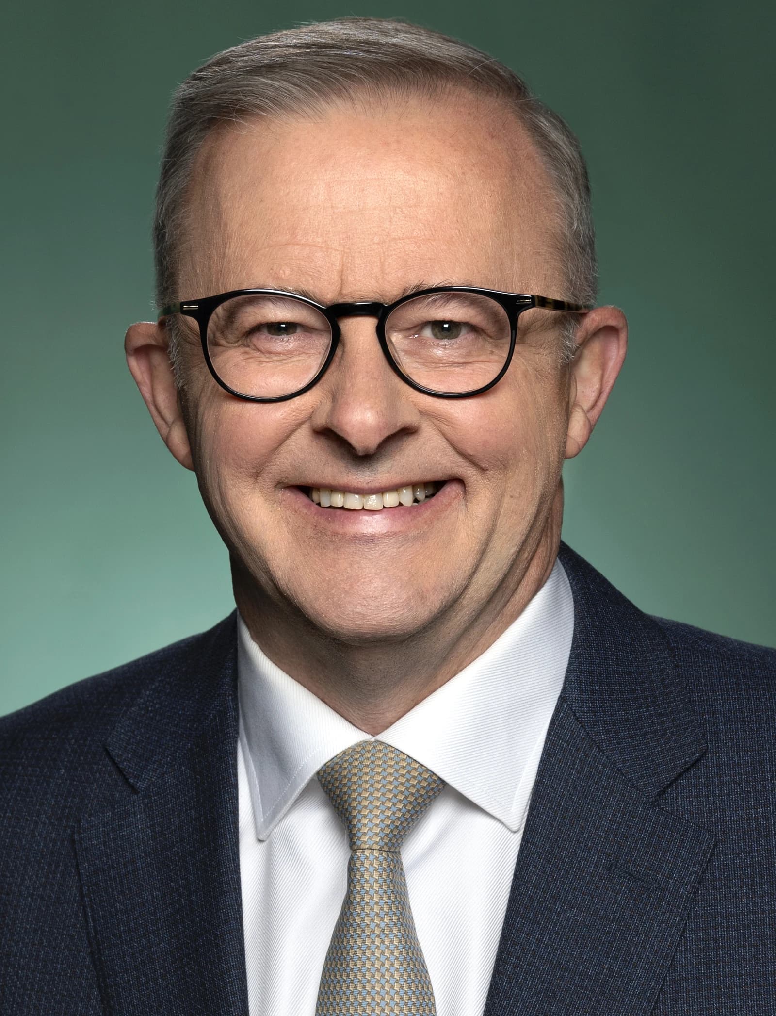 Anthony Albanese, Prime Minister of Australia, smiling for an official portrait.