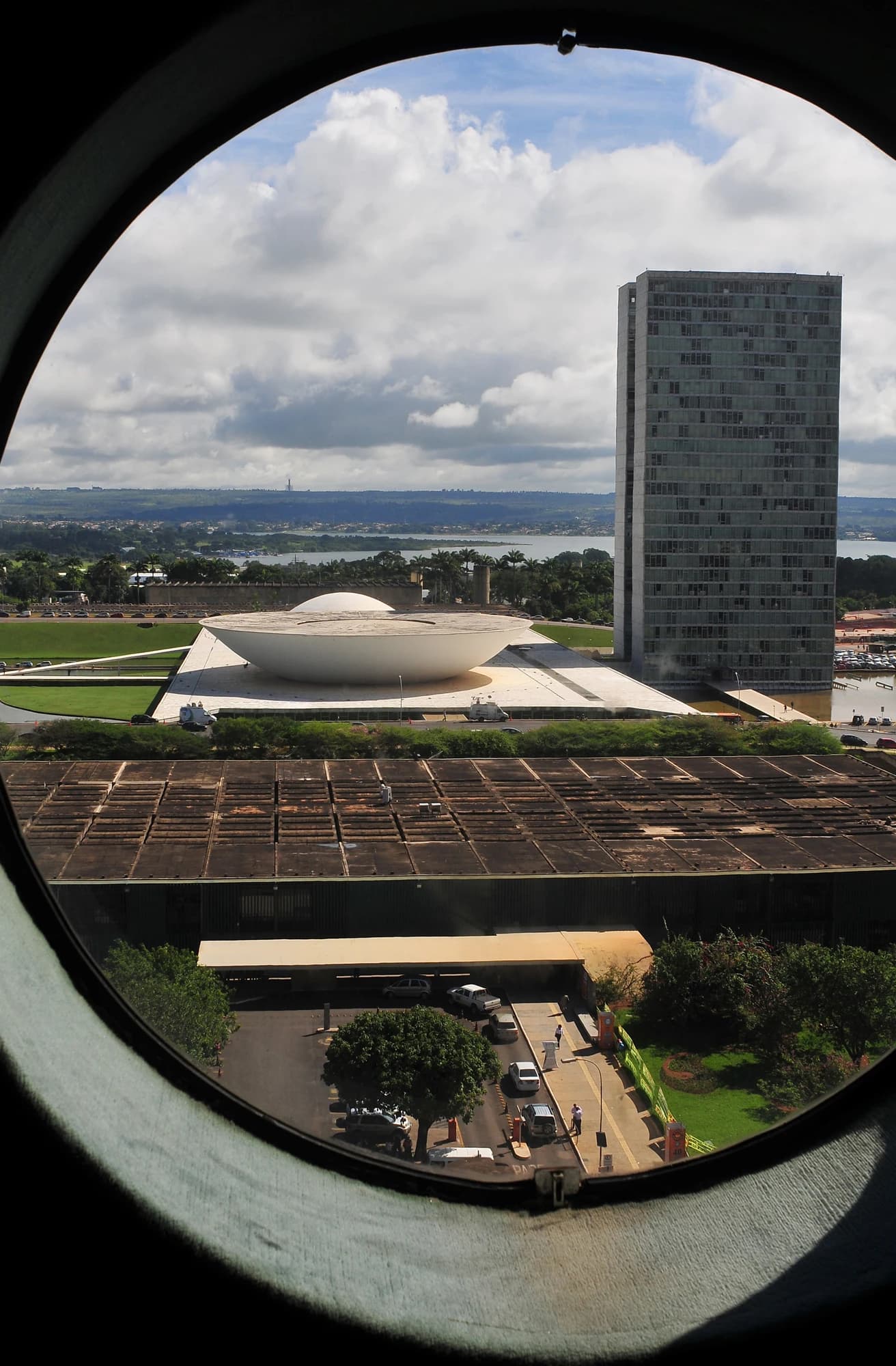 Brazil's Chamber of Deputies building and surrounding complex from an elevated viewpoint.