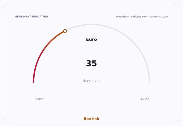 Sentiment gauge dial showing Euro sentiment at 35, in the Bearish zone.