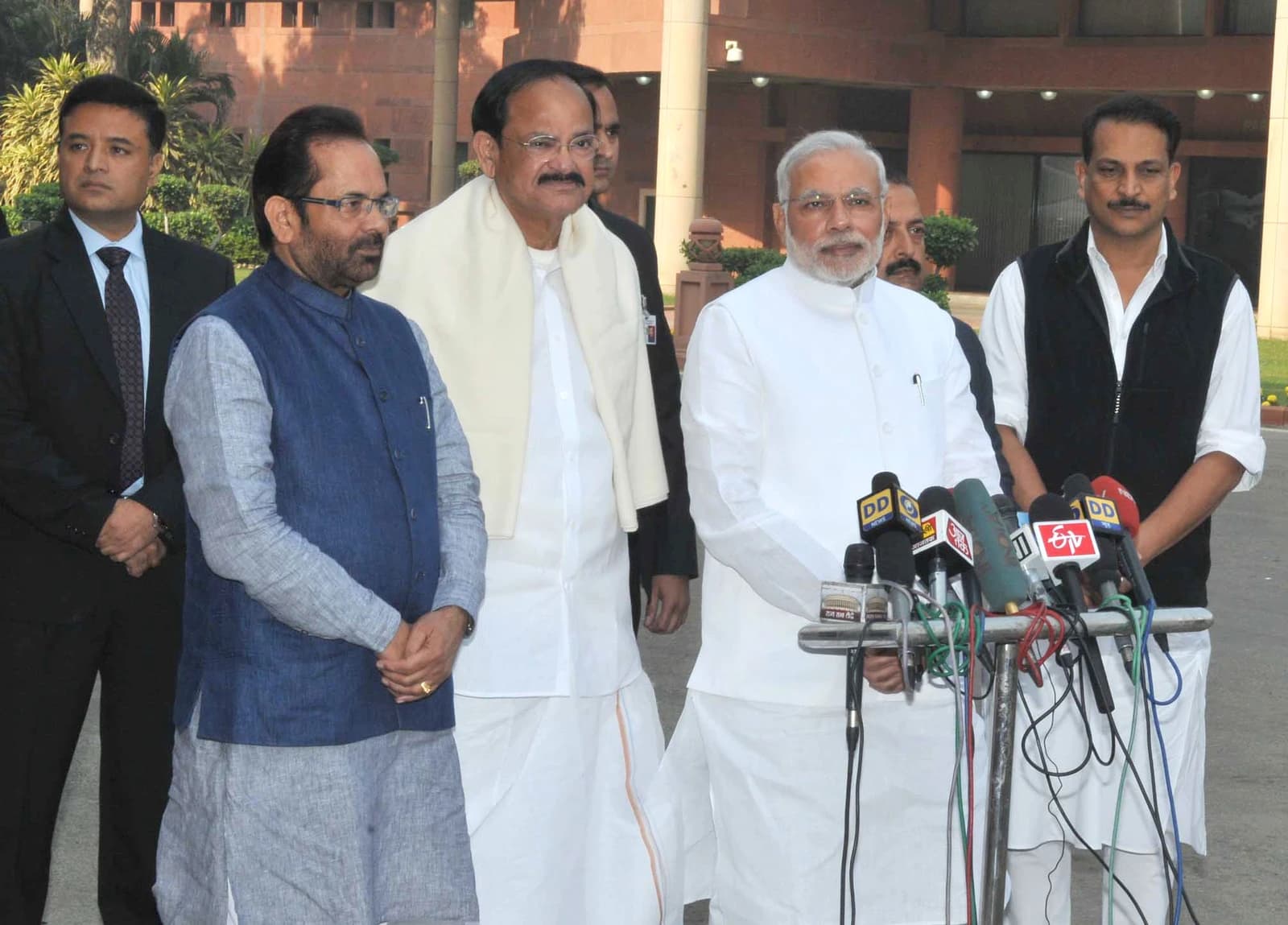 Narendra Modi, Prime Minister of India, interacting with media at Parliament House.