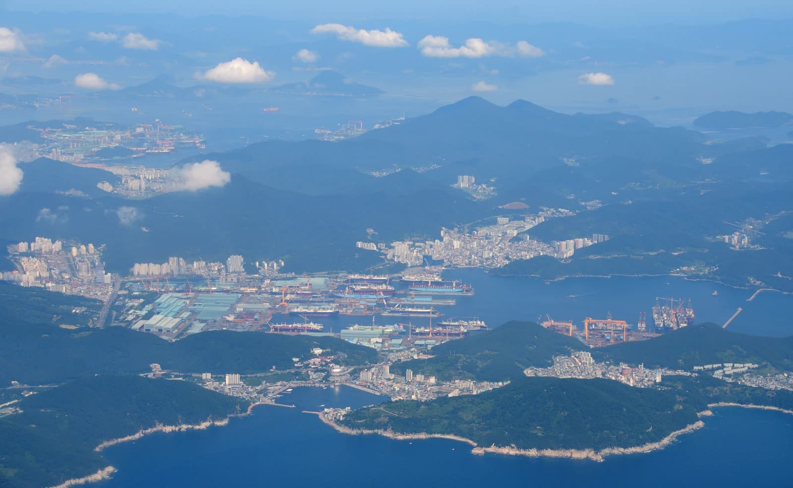 Aerial view of the sprawling Daewoo Shipbuilding & Marine Engineering shipyard.