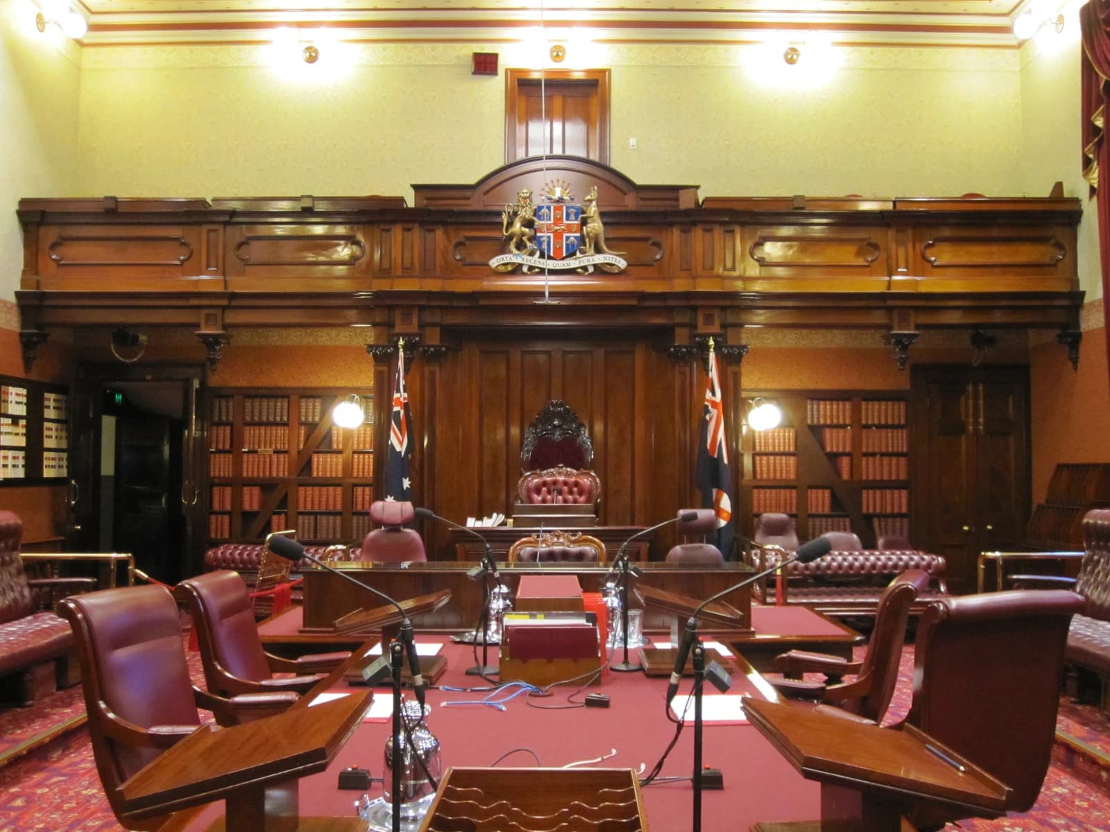 Interior view of the legislative council chamber in New South Wales.
