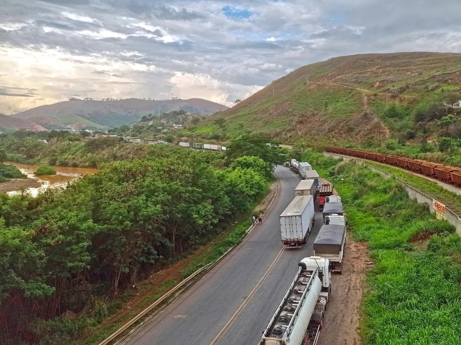 Trucks parked along a highway in Brazil during post-election protests in 2022.