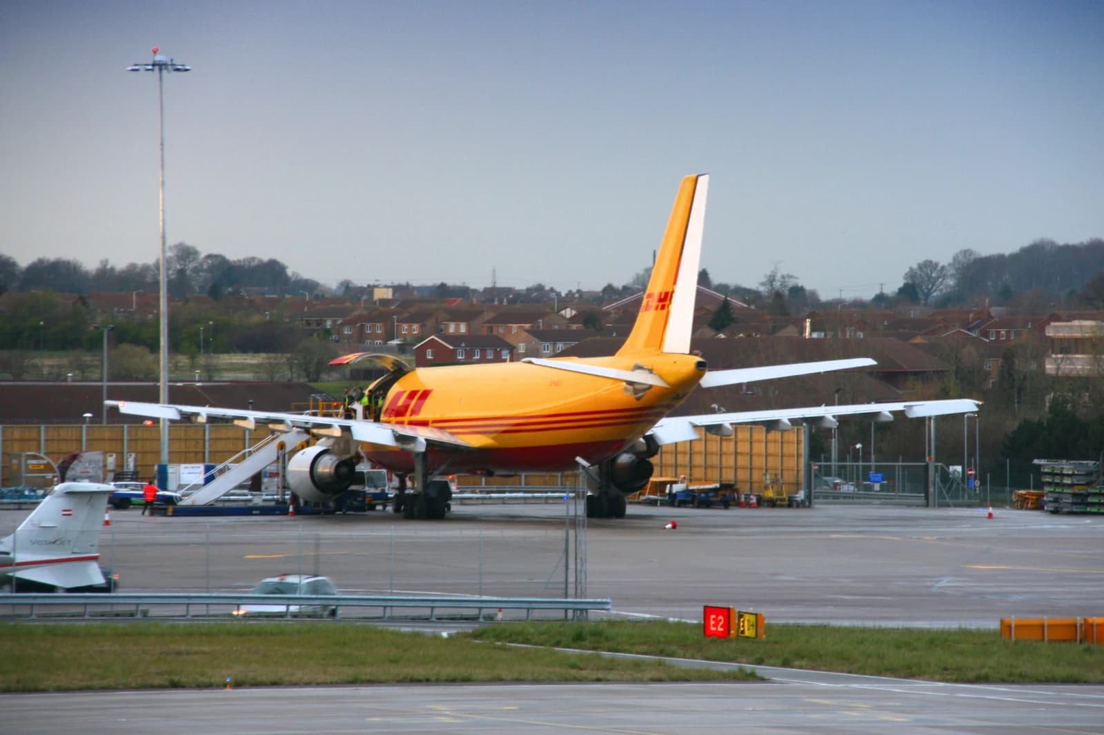 DHL Aviation Airbus A300 cargo aircraft parked at London Luton Airport.