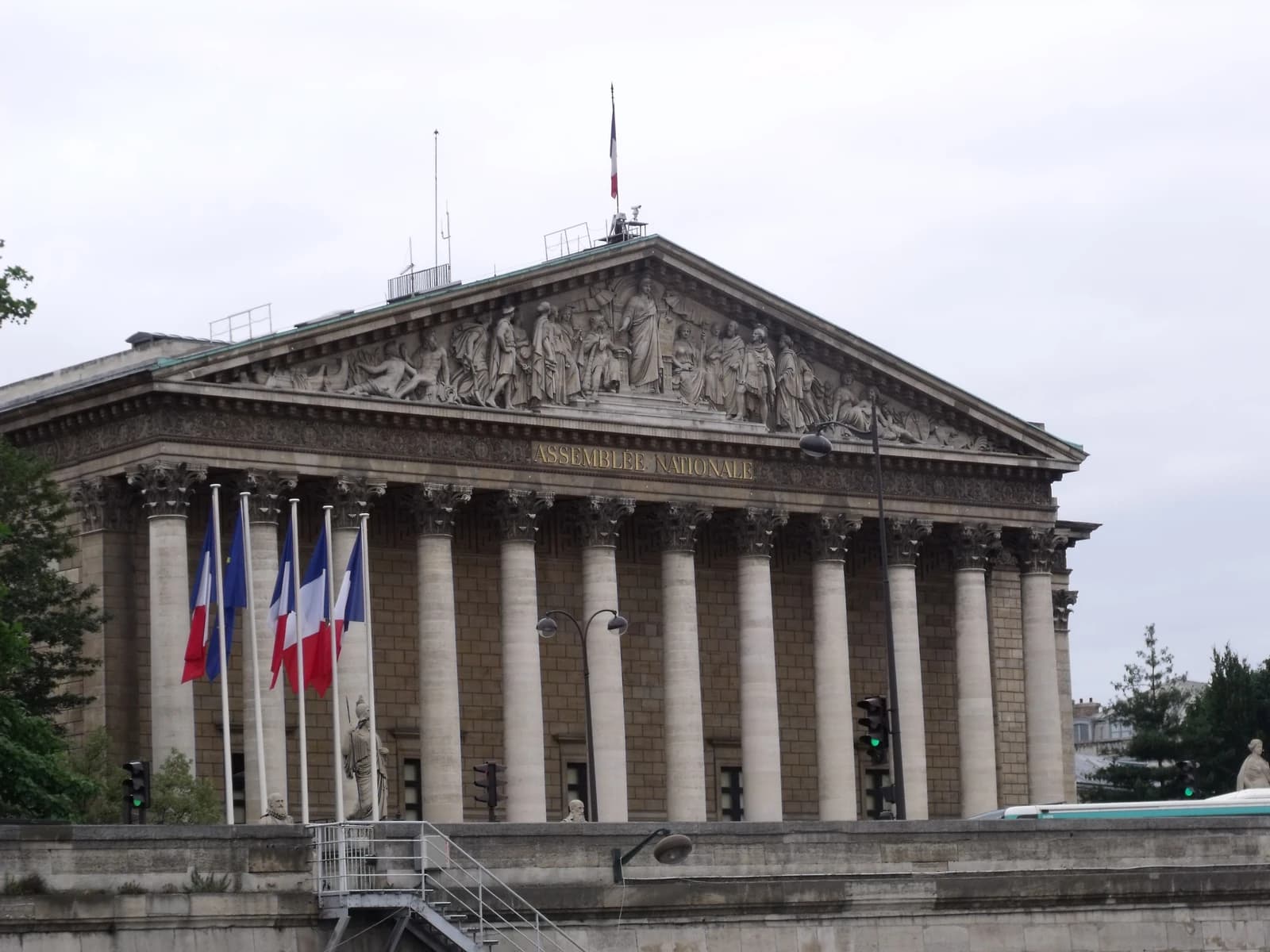 The Palais Bourbon, home to the National Assembly of France, seen from across the Seine.