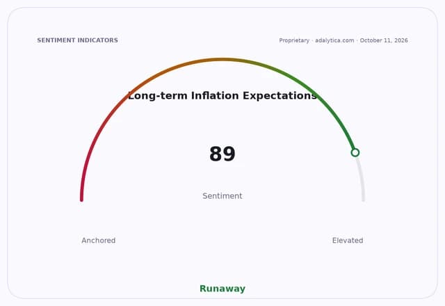 Gauge dial showing Long-term Inflation Expectations at 89, in the Runaway zone.