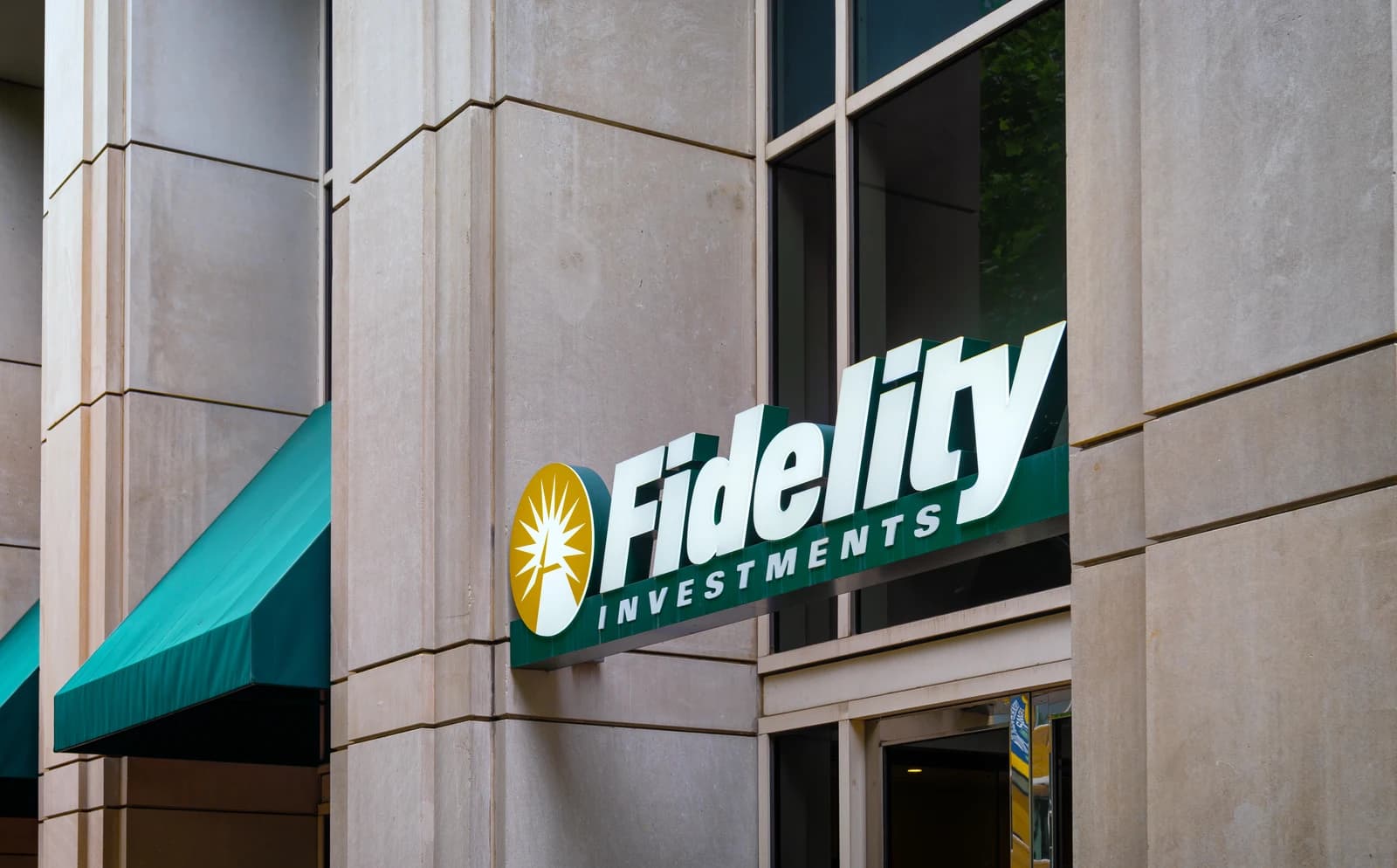 Fidelity Investments sign on the exterior of an office building in Bethesda, Maryland.