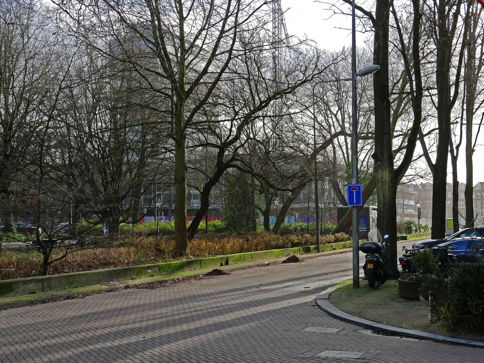 Frederiksplein square in Amsterdam, Netherlands, with the Central Dutch Bank building under construction.