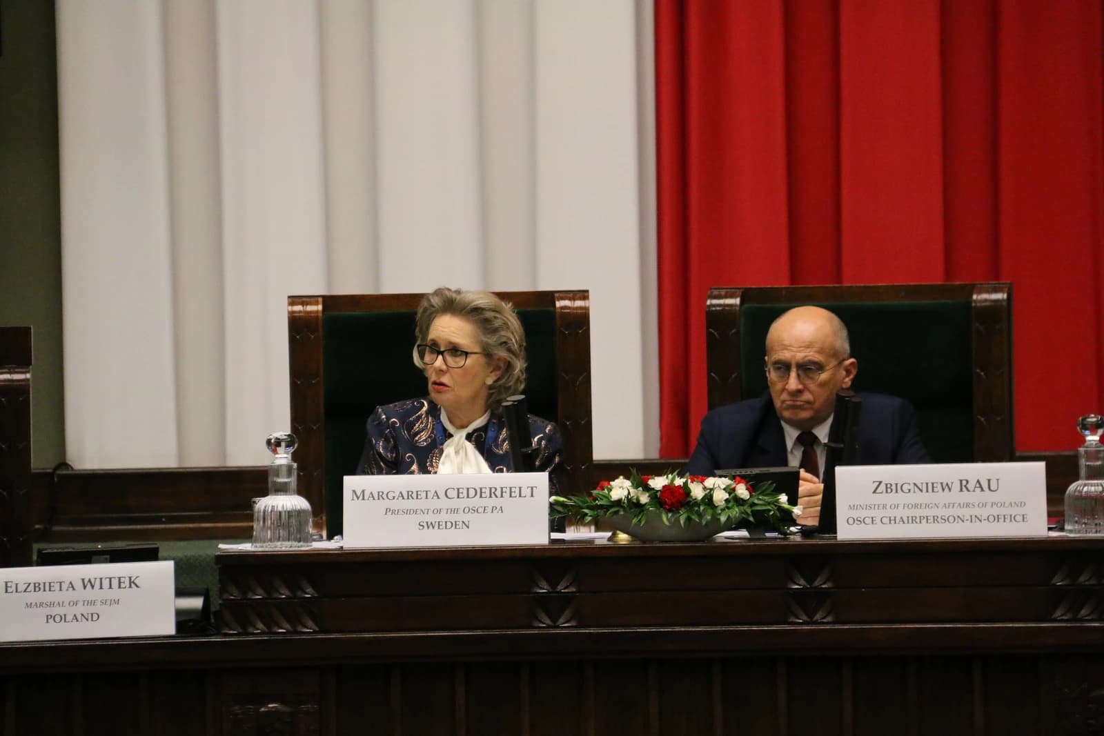 Margareta Cederfelt and Zbigniew Rau seated at a formal conference table.