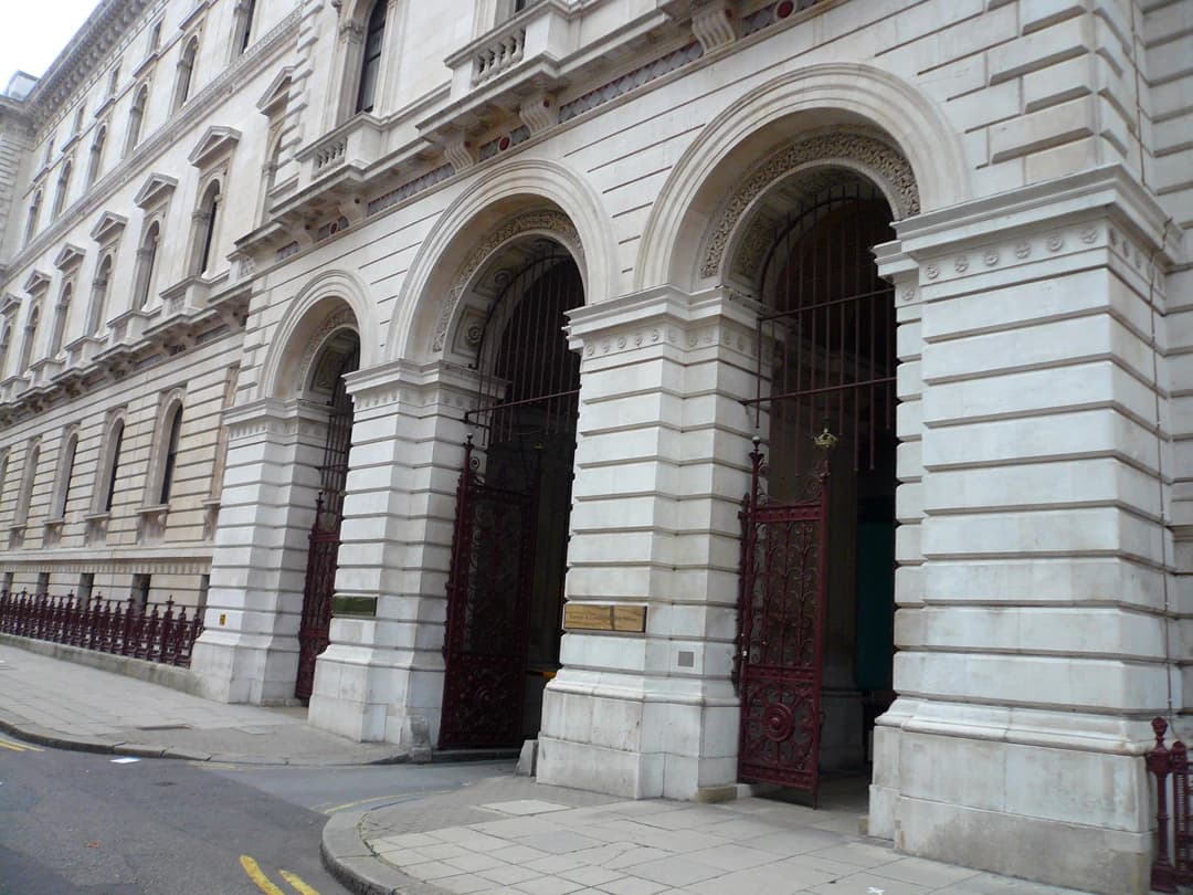 Exterior view of the British Foreign & Commonwealth Office building in Westminster, London.