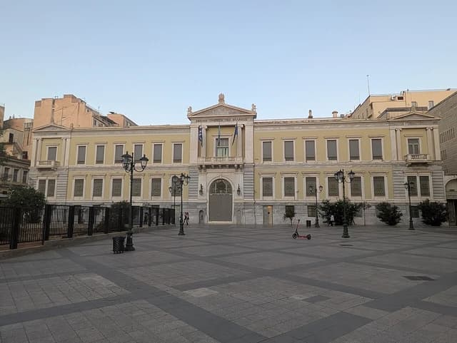 Exterior view of the National Bank of Greece building in Athens.