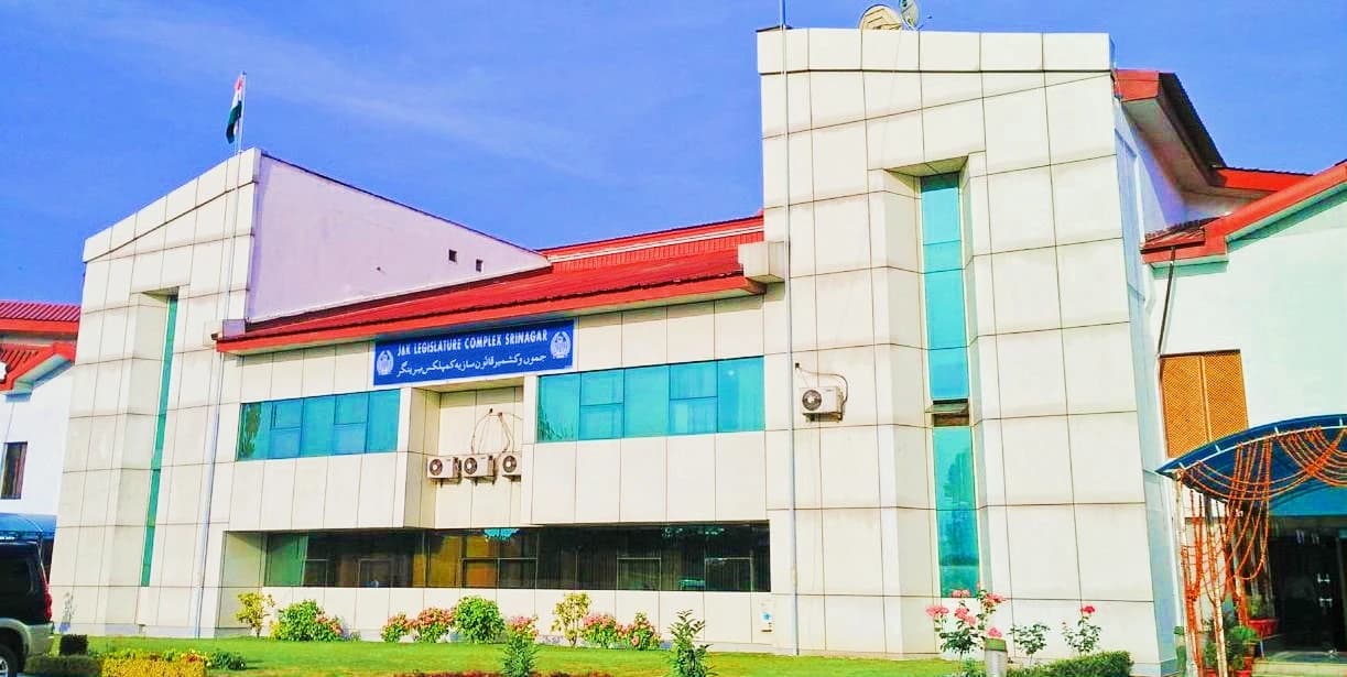 Exterior of the Jammu and Kashmir Legislative Assembly building in Srinagar.
