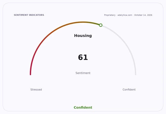 A gauge dial showing Housing Sentiment at 61, pointing into the 'Confident' zone.