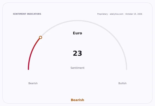 Euro sentiment dial reading 23, showing a bearish outlook.