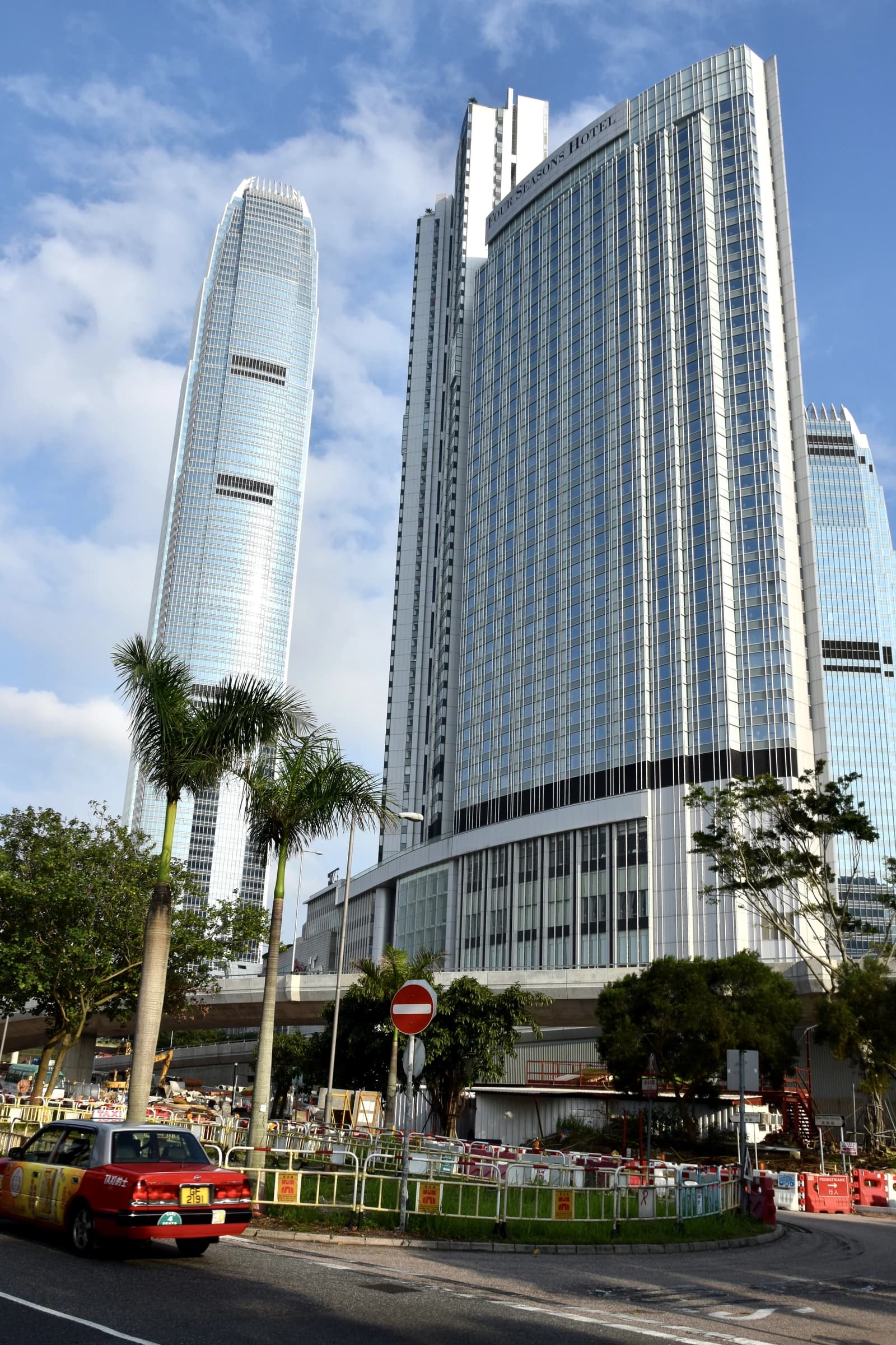 Skyscrapers including the Four Seasons Hotel and IFC tower in Hong Kong.
