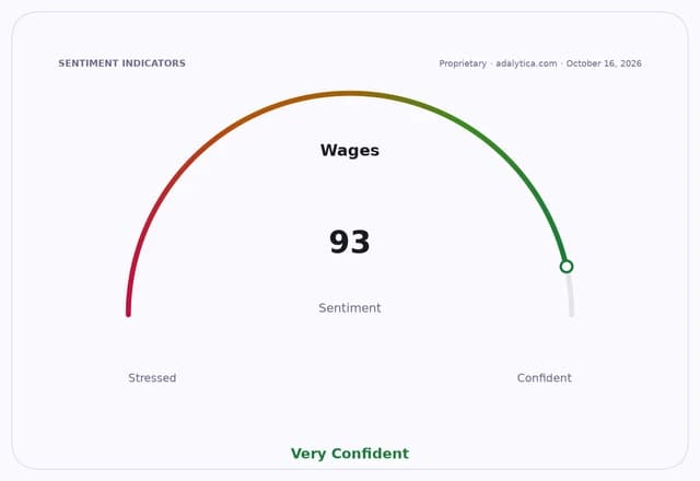 Sentiment gauge dial for Wages at 93, indicating 'Very Confident' sentiment.