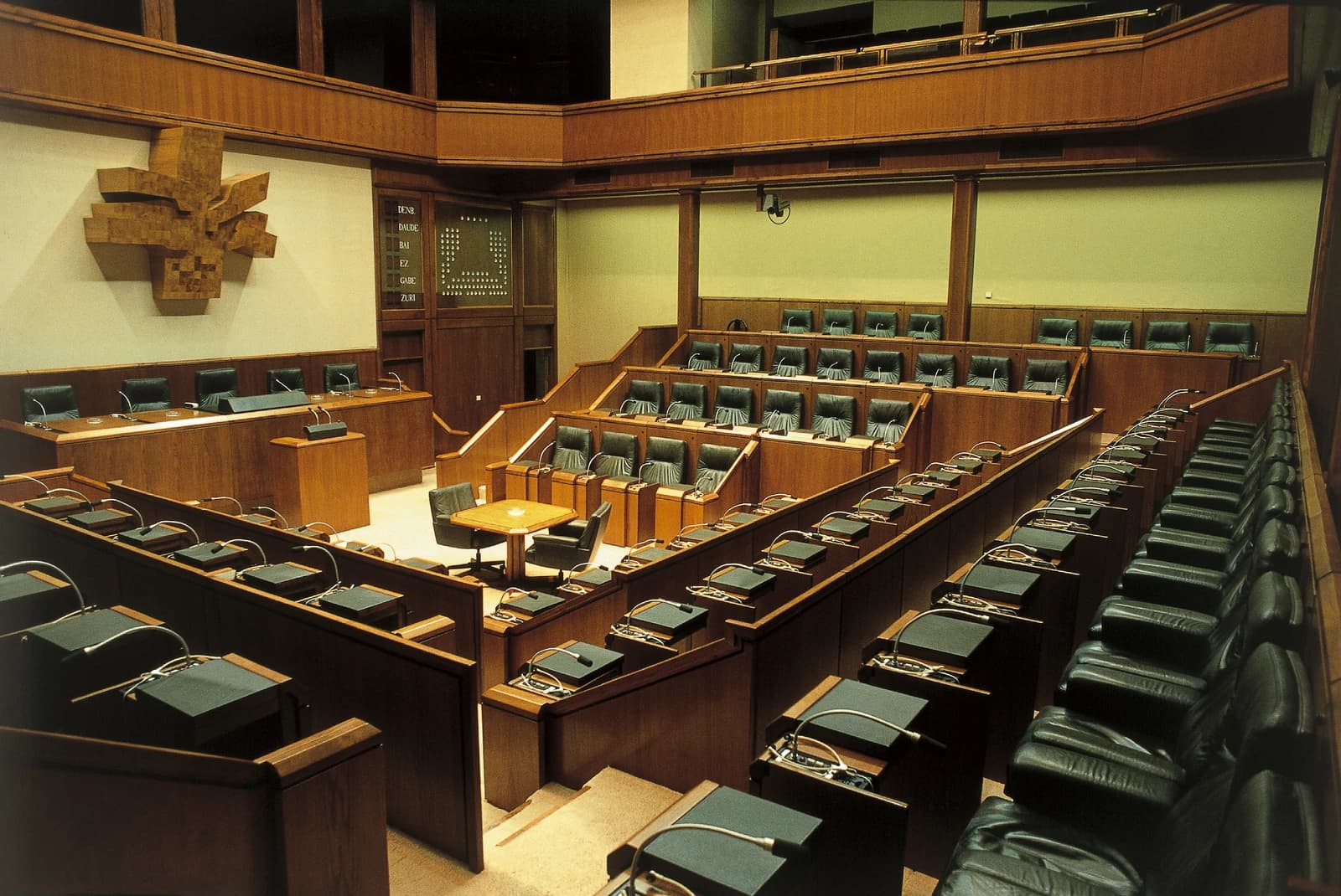 Empty chamber of the Eusko Legebiltzarra, the Basque Parliament building in Vitoria-Gasteiz.