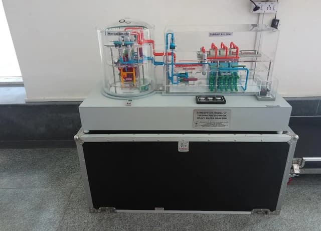 Conceptual model of a nuclear reactor with transparent casing showing internal components.