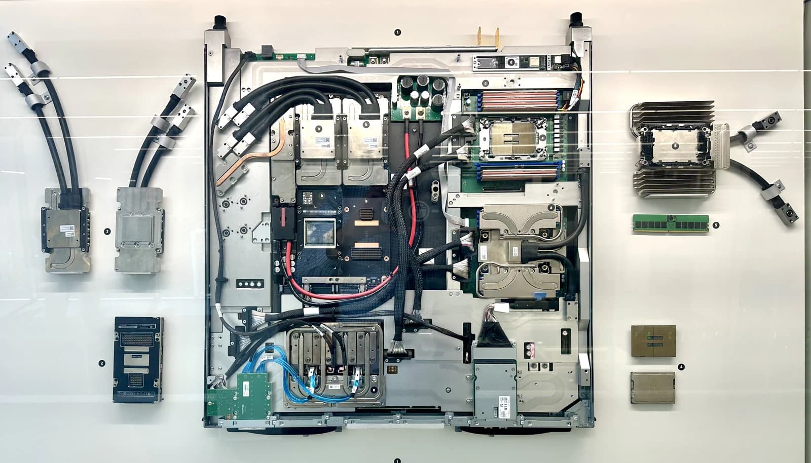A GPU blade and its glycol cooling components displayed against a white background.